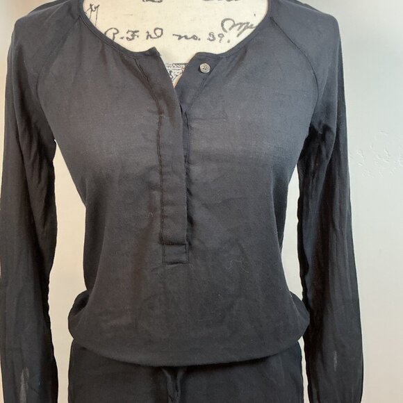 JAMES PERSE Black Long Sleeve Linen Blend Henley Dress Size 0 - Picture 2 of 6